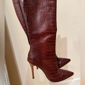 Cherry Red faux Croc leather boots